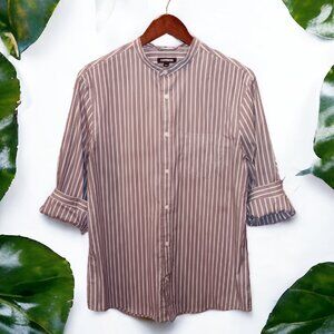 Express ★ Men's Casual Button-Up Dress Shirt ★ Talag Striped Mandarin Collar